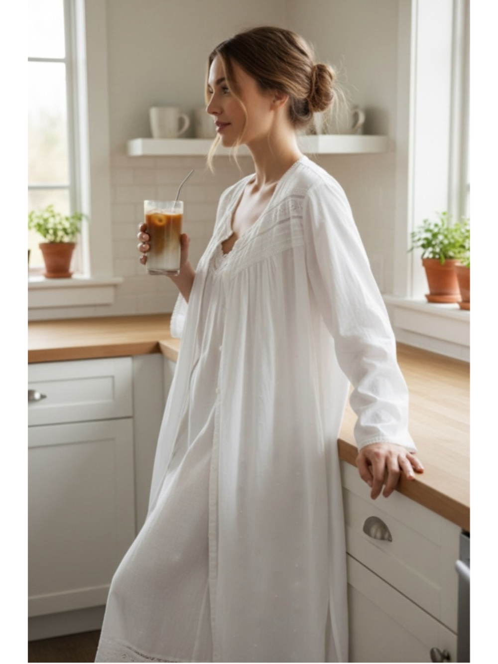 Erika Taylor White Cotton Nightgown Dress Lace Pintuck Swiss Dot #AM